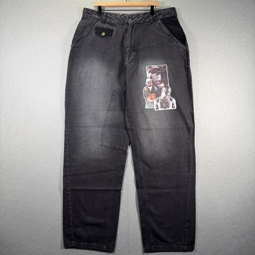 Vintage Makaveli Men's Black Denim Pants Tupac Graphic Size 40‎ Y2K Streetwear